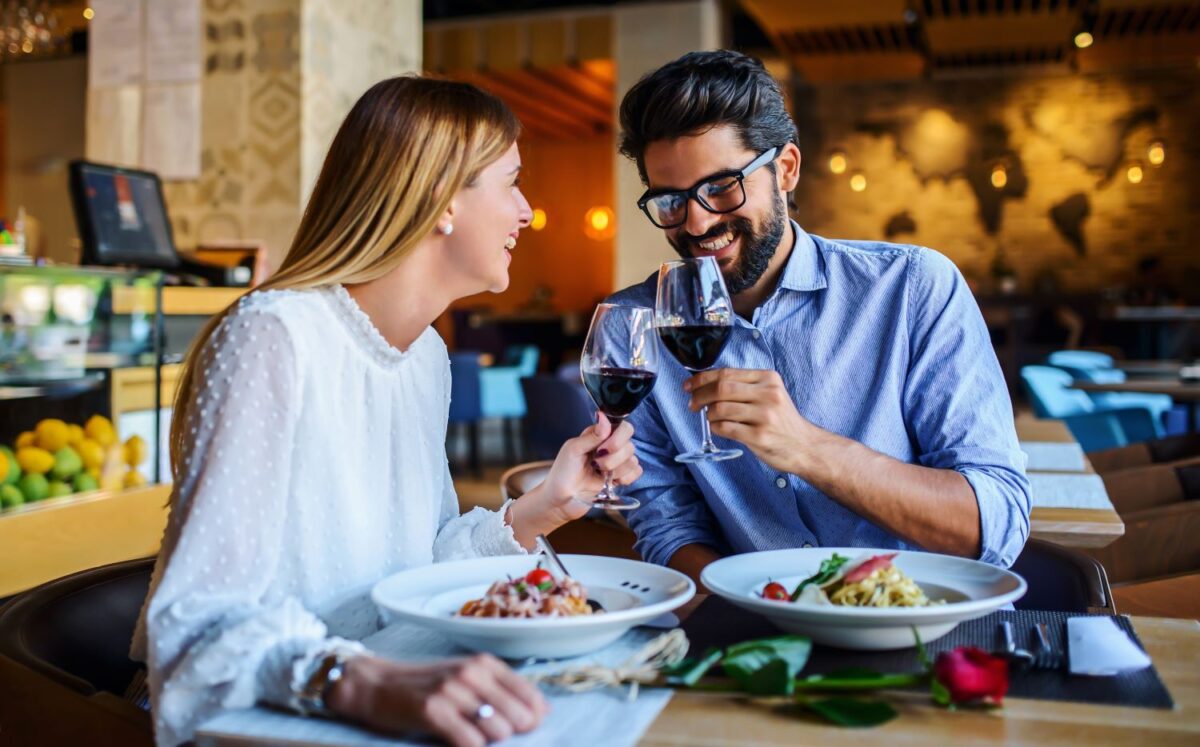 couple sharing an Italian dinner