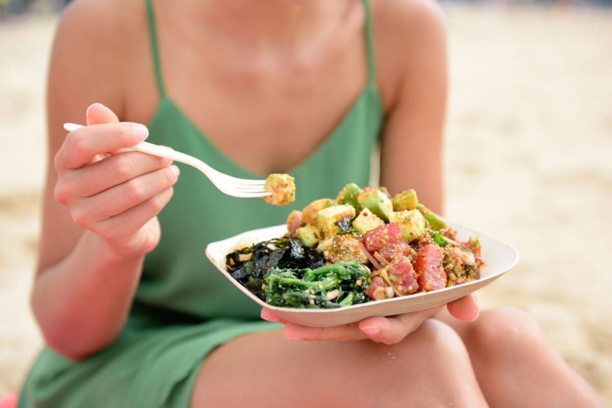 poke bowl on the beach